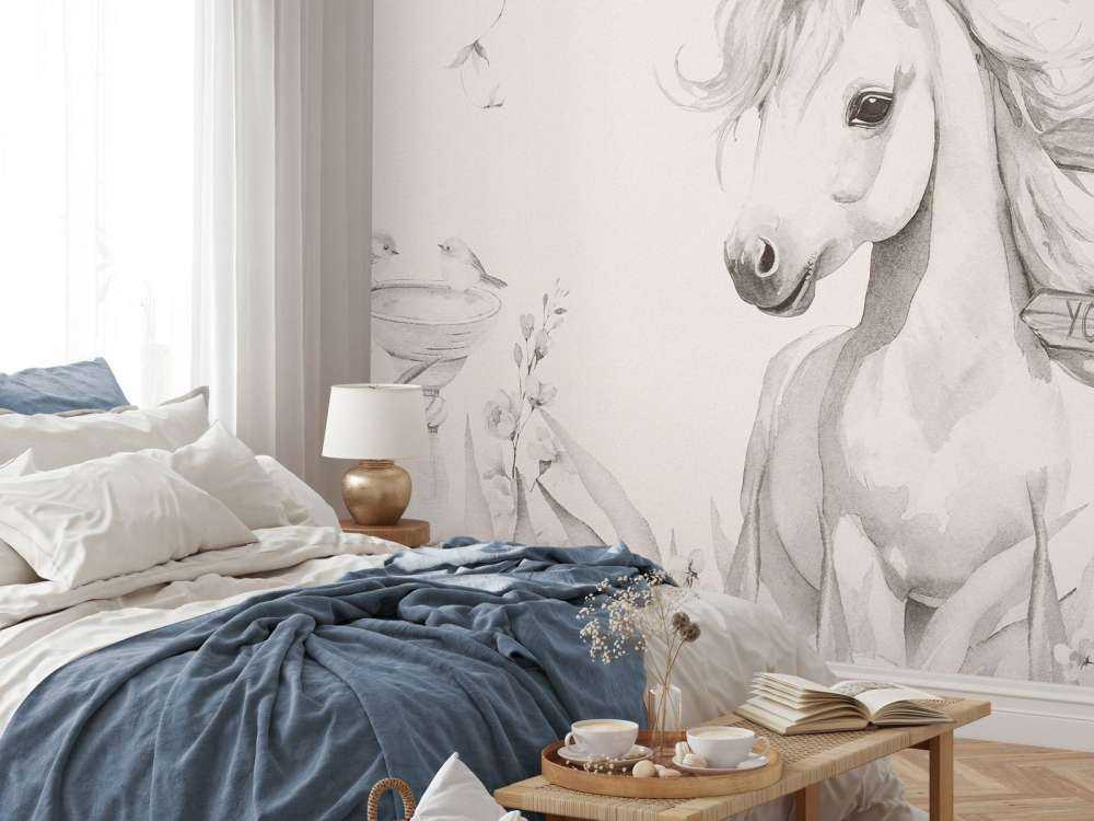 Bambino unicorno con piante beige