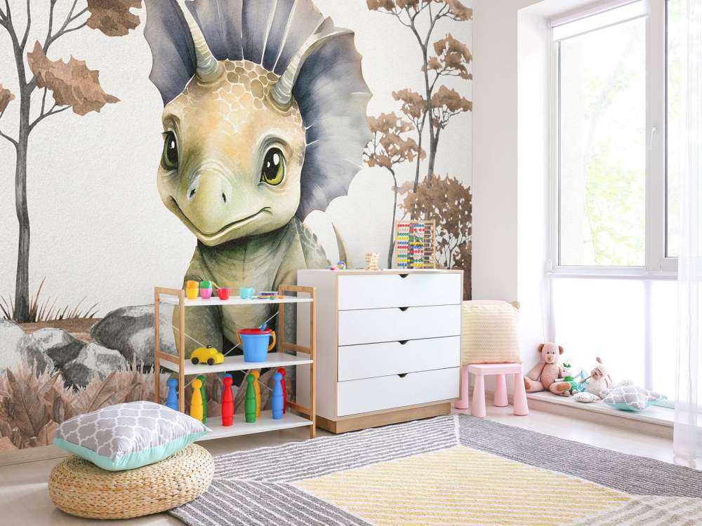 Baby triceratops nella giungla taupe
