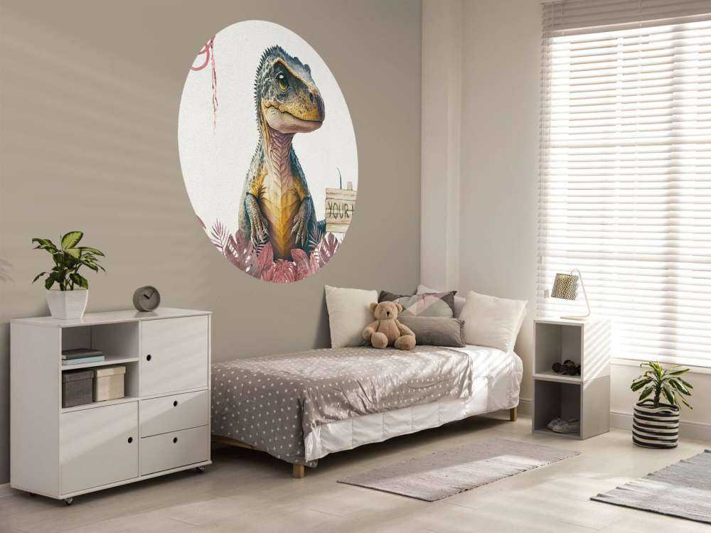 Baby t-rex nella giungla rosa