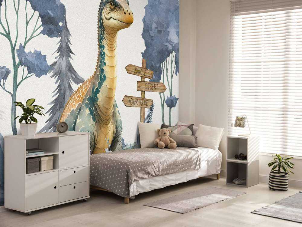 Baby brachiosaurus nella giungla blu