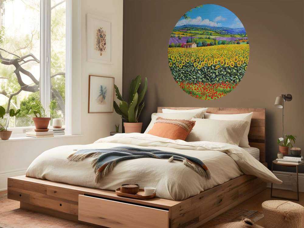 sunflowers, lavender, and sea