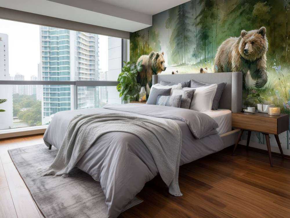 Watercolor Bear Family In The Forest