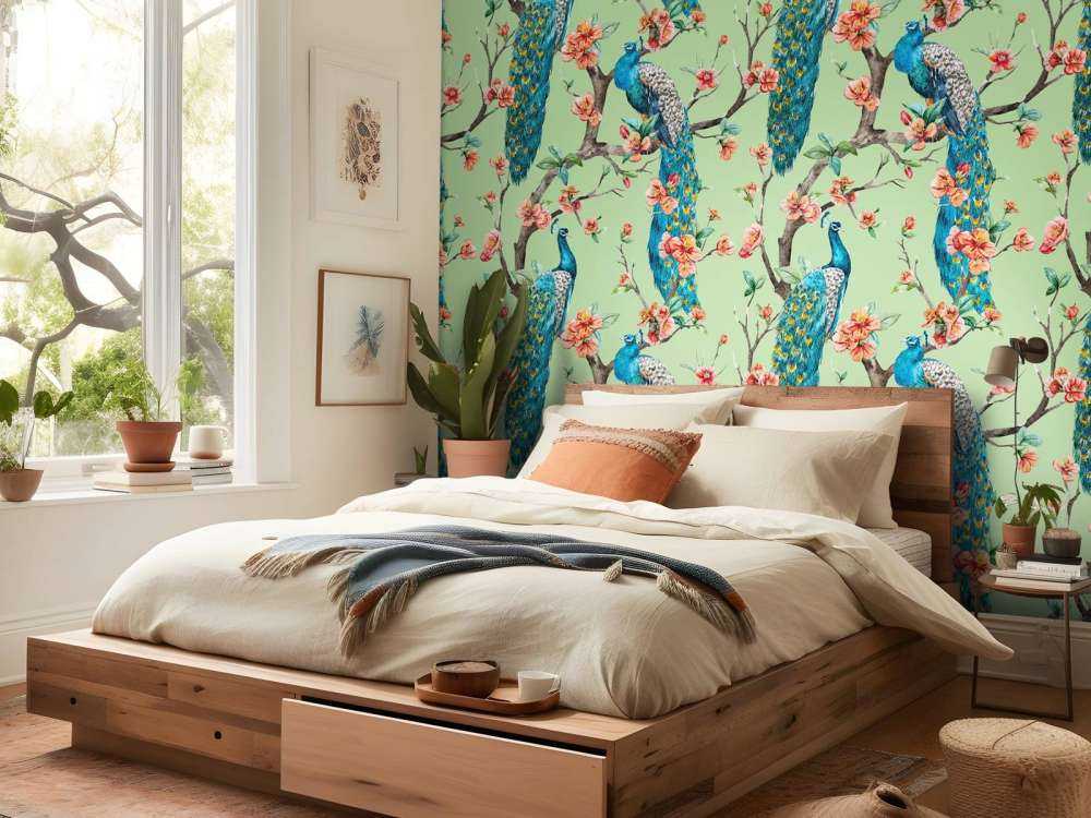 Pavone con Fiori da Giardino