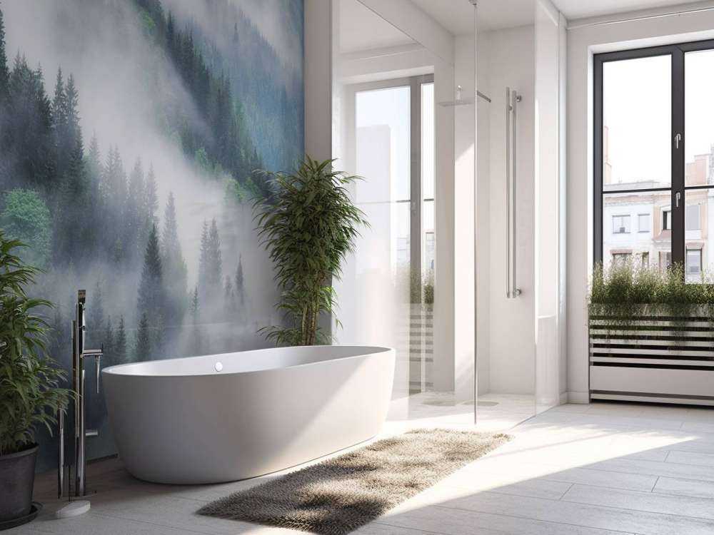 Foresta nebbiosa in montagna