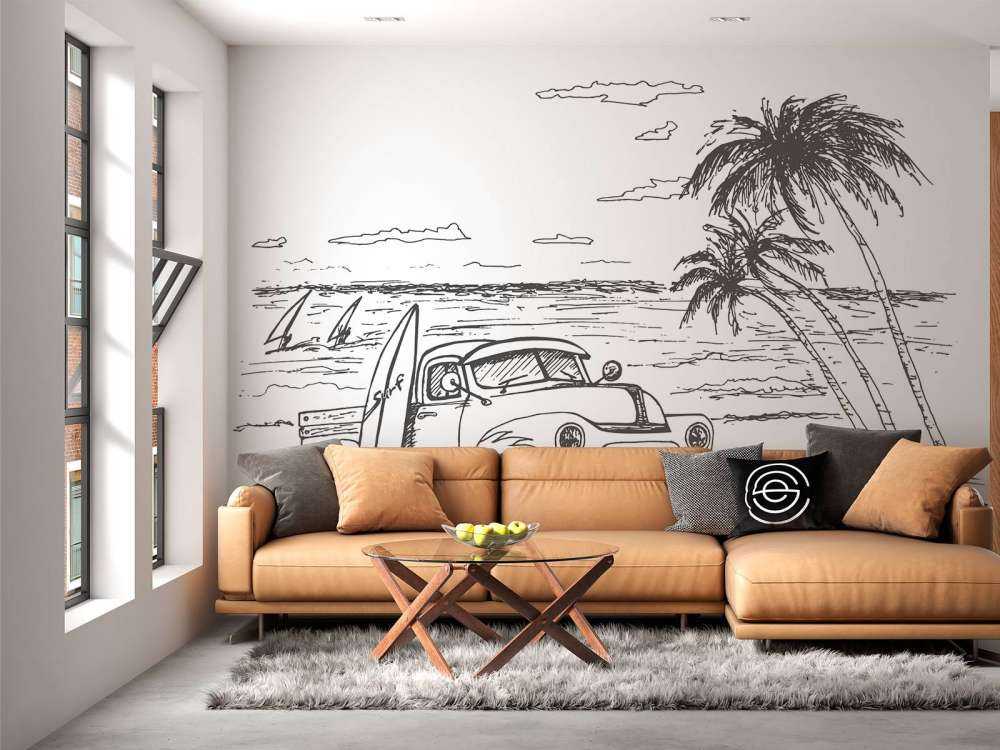 Spiaggia disegnata in bianco e nero