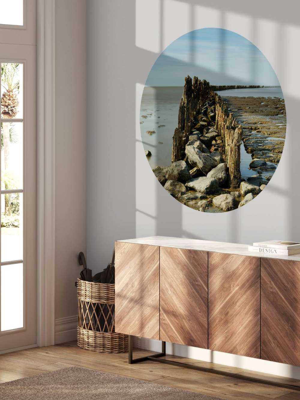 Frangiflutti di legno e pietra