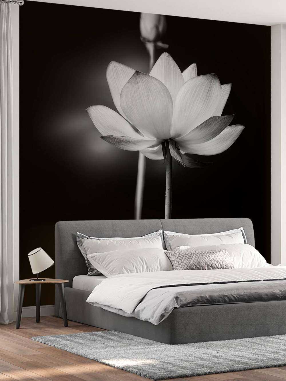 Carta da parato Fiore di loto - tema della natura che introduce Zen al  soggiorno su uno sfondo grigio - Altri fiori - Fiori - Carte da parati