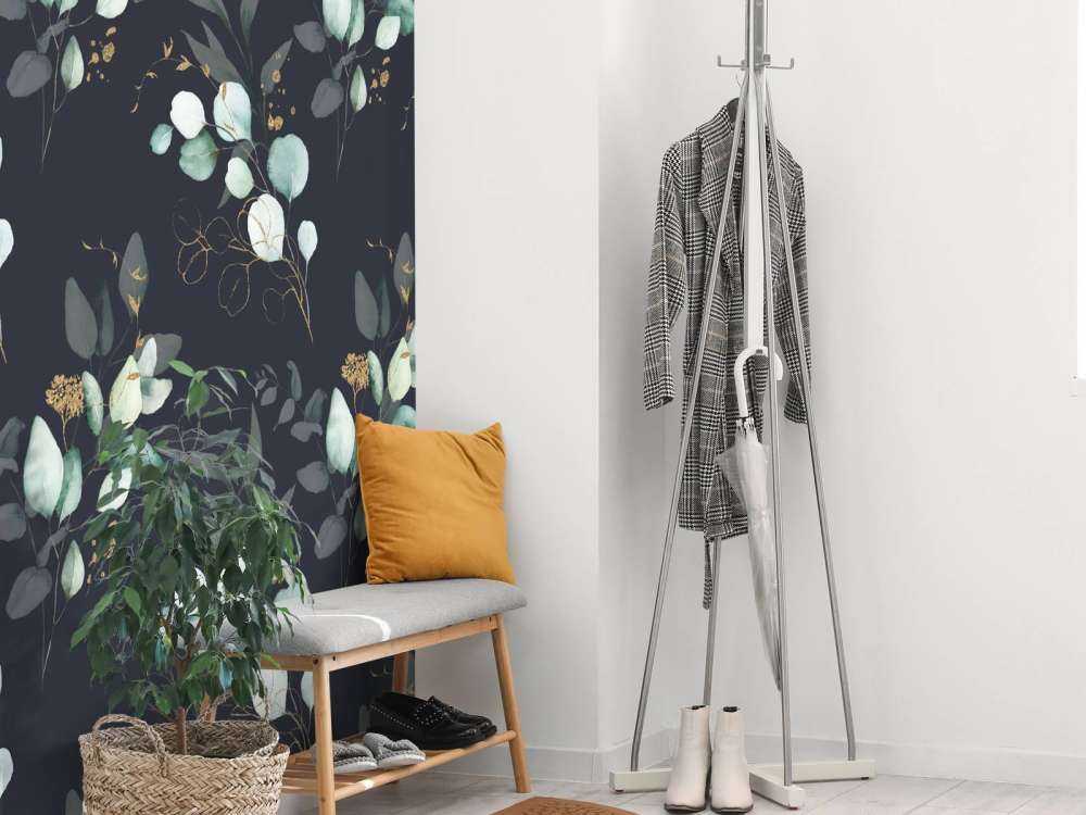 Foglie blu scuro con oro