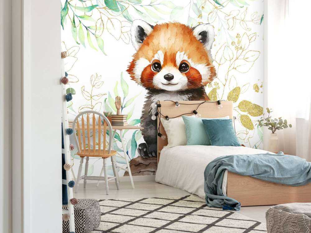 Panda rosso ombreggiato e foglie