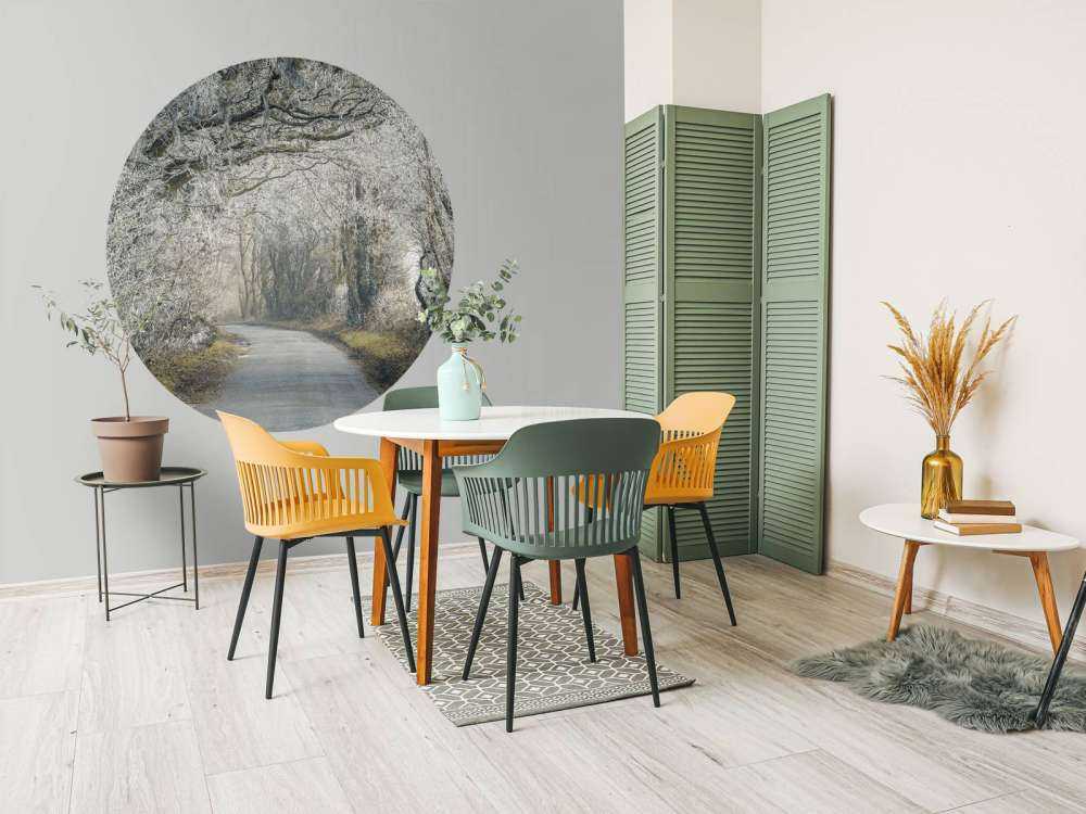 Strada ghiacciata attraverso la foresta