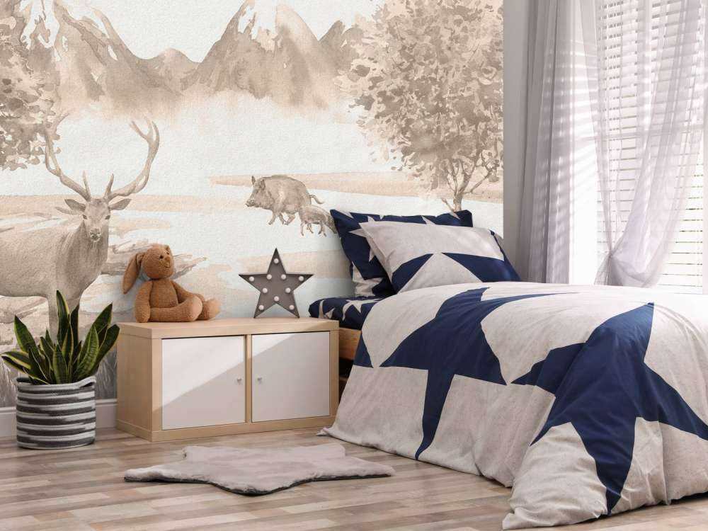 Foresta con animali in taupe