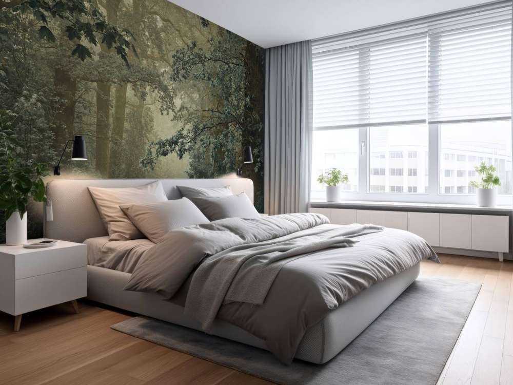 Sentiero nella foresta con nebbia