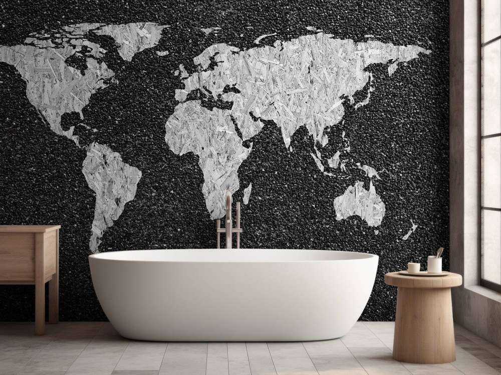 Mappa del mondo bianca su sfondo nero