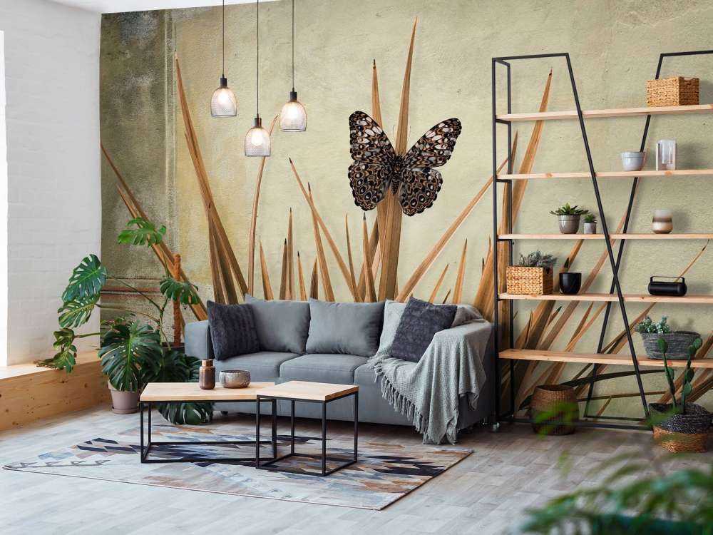 Farfalla vicino a vecchio muro