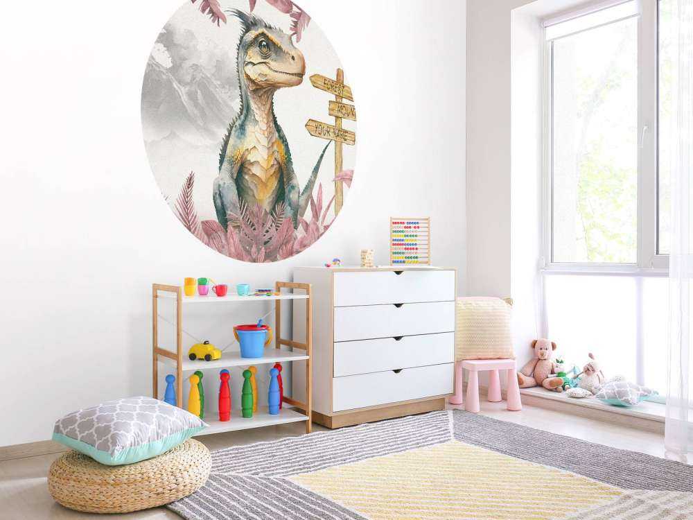 Baby velociraptor nella giungla rosa