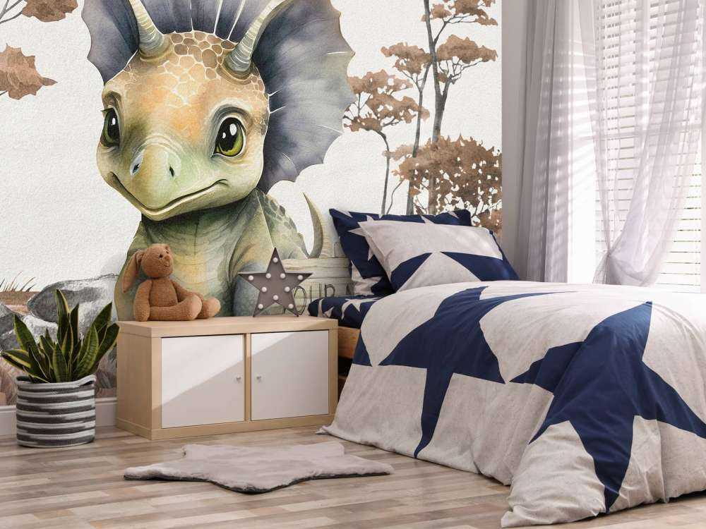 Baby triceratops nella giungla taupe