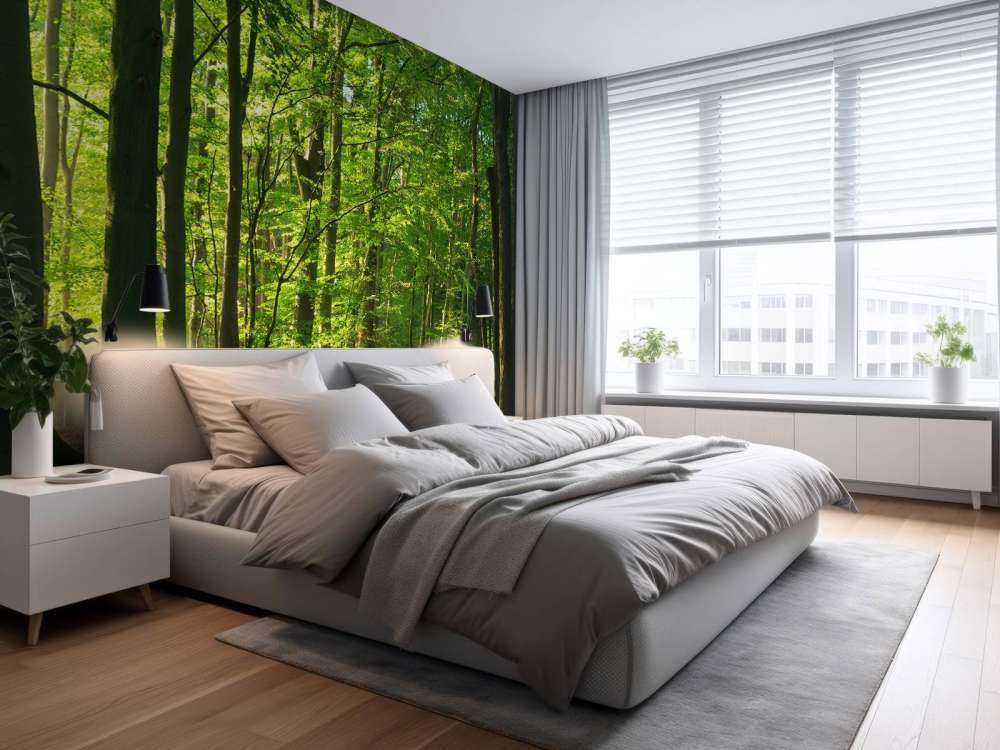 Strada soleggiata attraverso una foresta