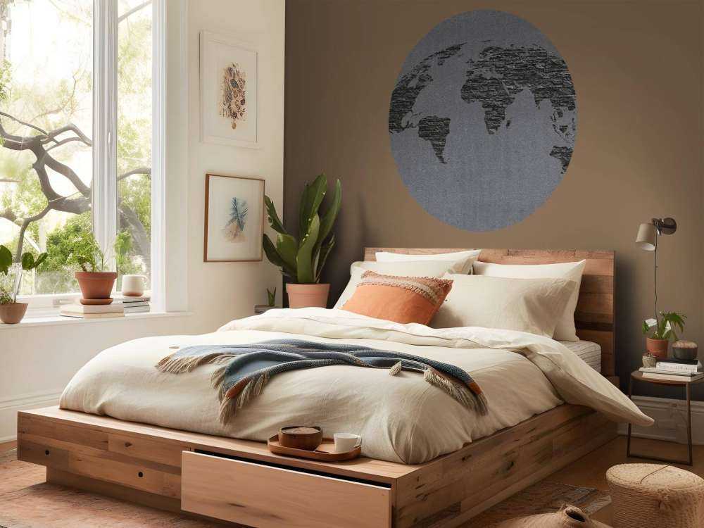 Pietre della mappa del mondo su cemento grigio