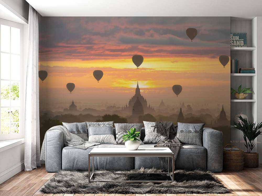 Bagan balloons flying over the ancient temples