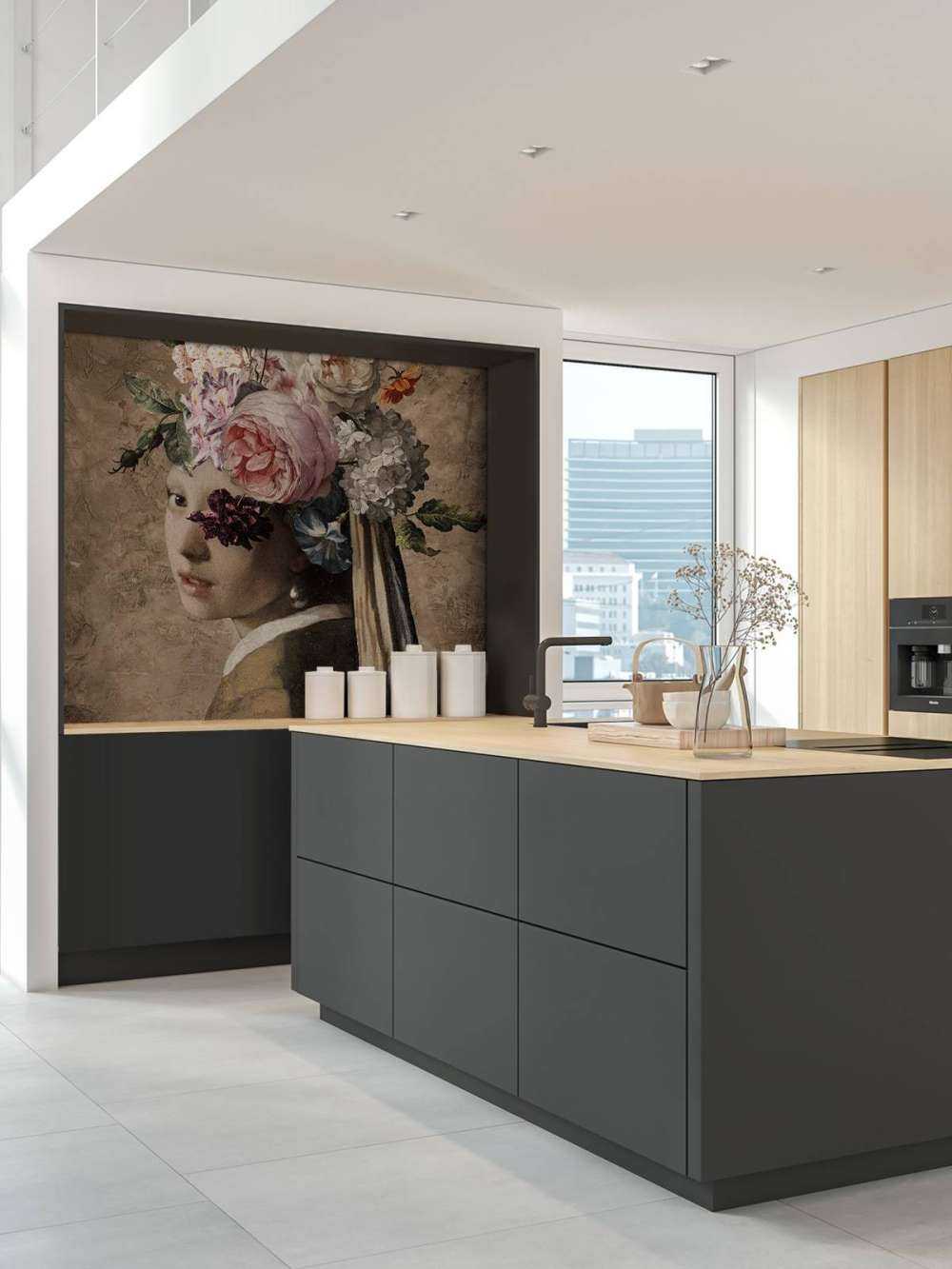 Ragazza con orecchino di perla - design floreale