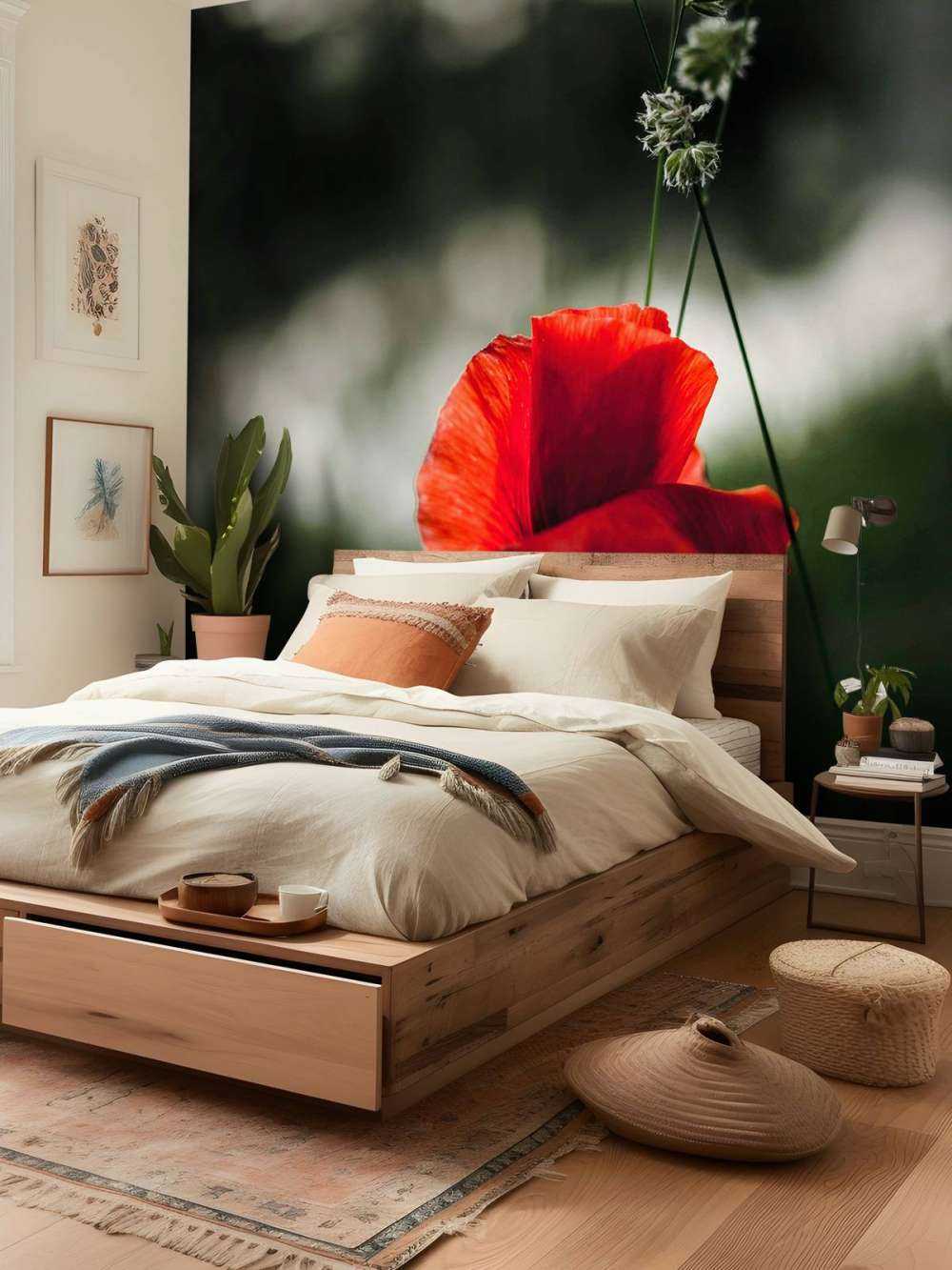 Papavero rosso con erba