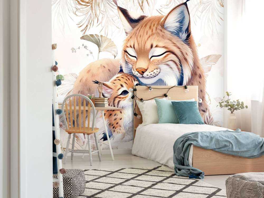 Lince amorevole con cucciolo