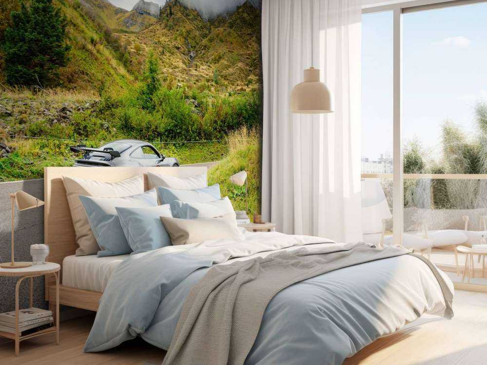 Sportwagen porta nebbia di montagna