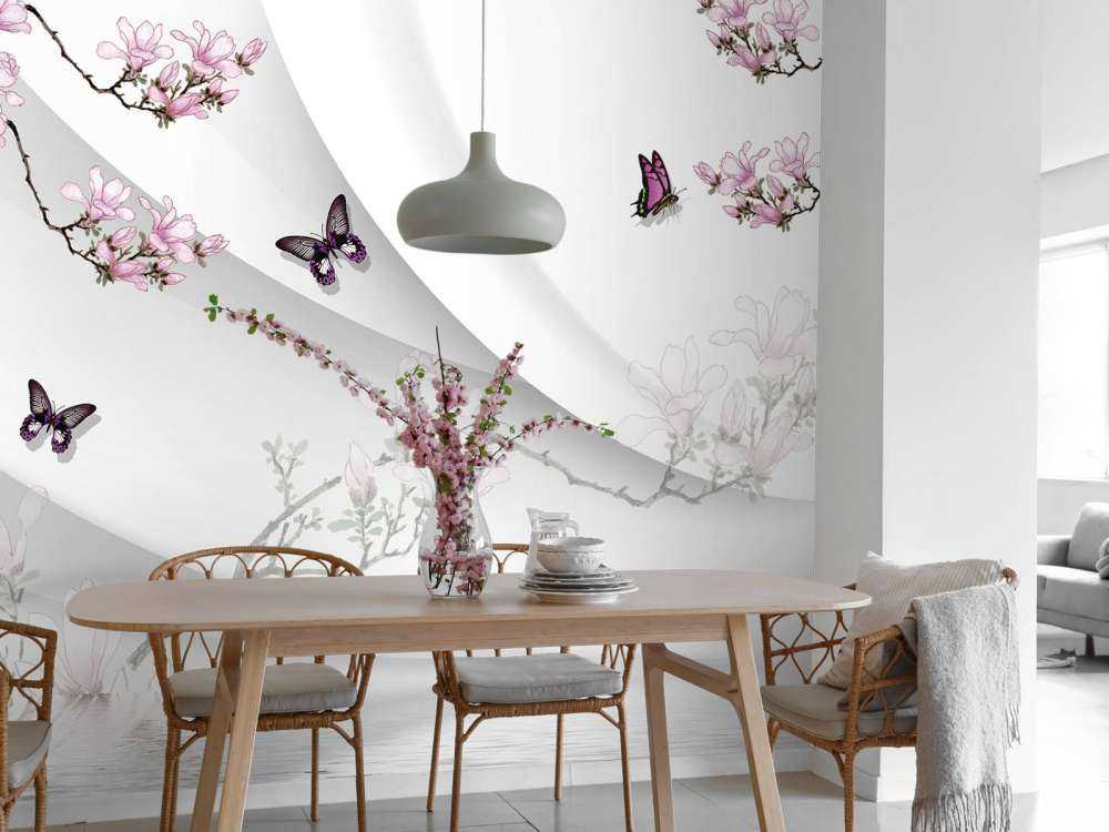 Fondo blanco 3D con flor decorativa