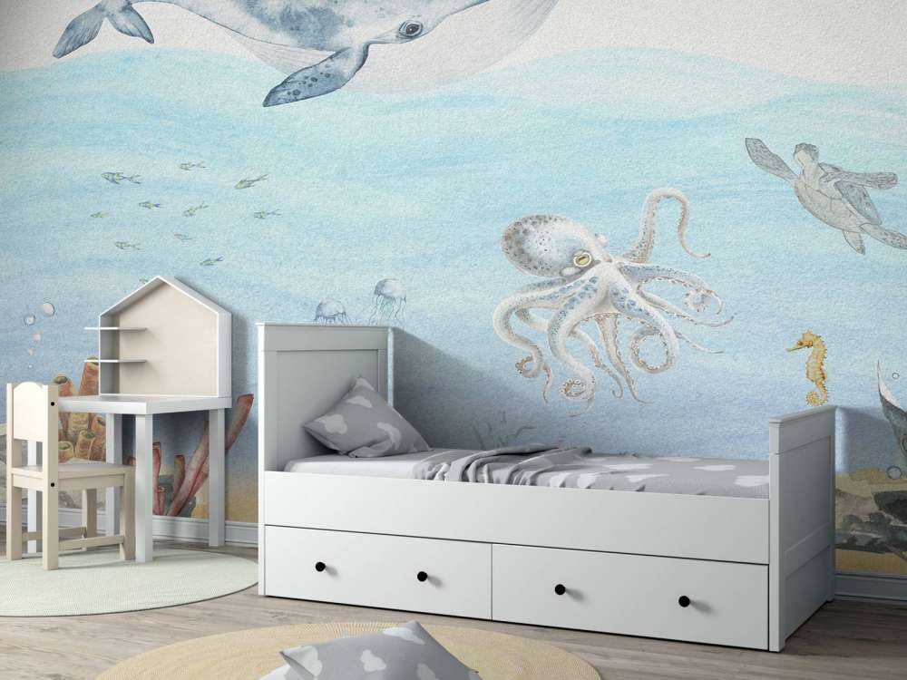 Mondo sottomarino con una balena