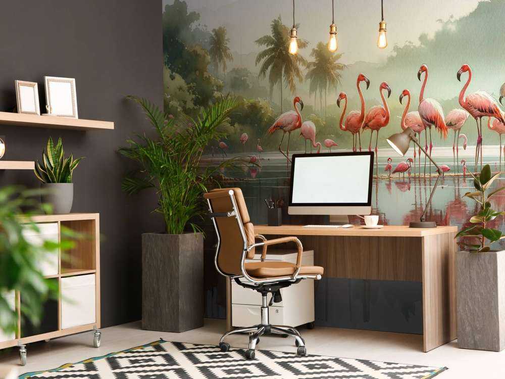 Riflessioni mattutine dei fenicotteri