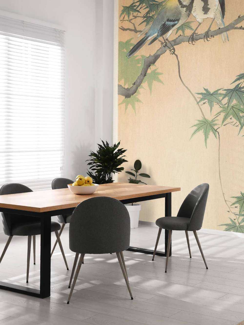 Cinciallegre su ramo di acero