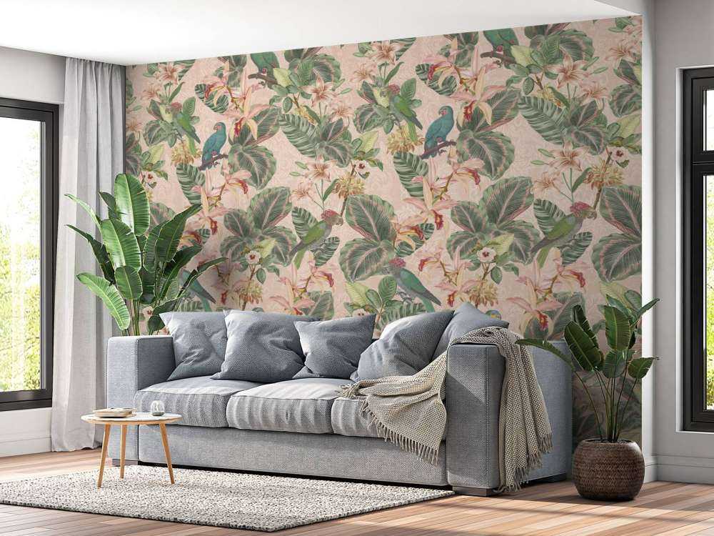 Uccelli e pappagalli della giungla tropicale - rosa tenue