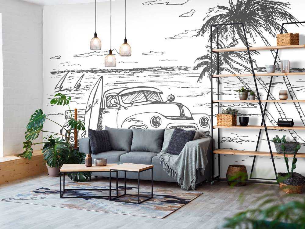 Spiaggia disegnata in bianco e nero