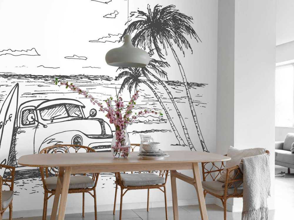 Spiaggia disegnata in bianco e nero