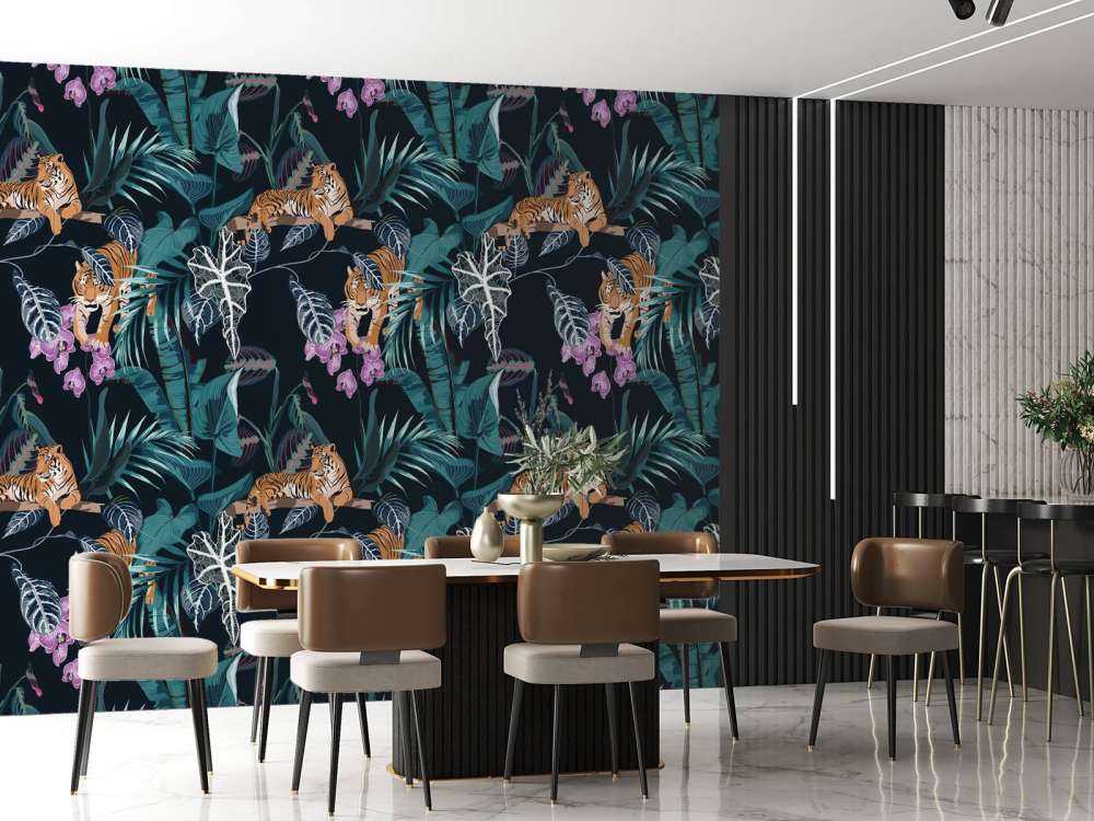 Tigri, foglie e fiori