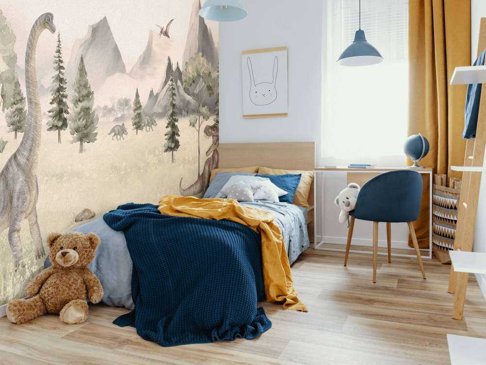 Paesaggio con dinosauri in beige