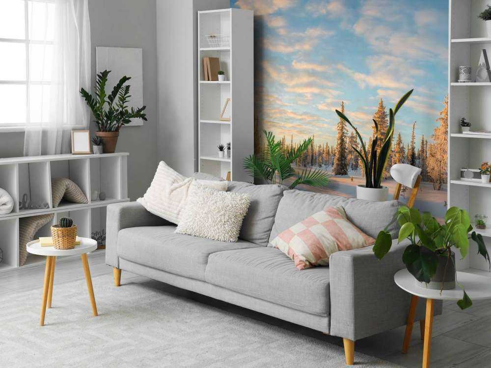 Paesaggio di neve al tramonto