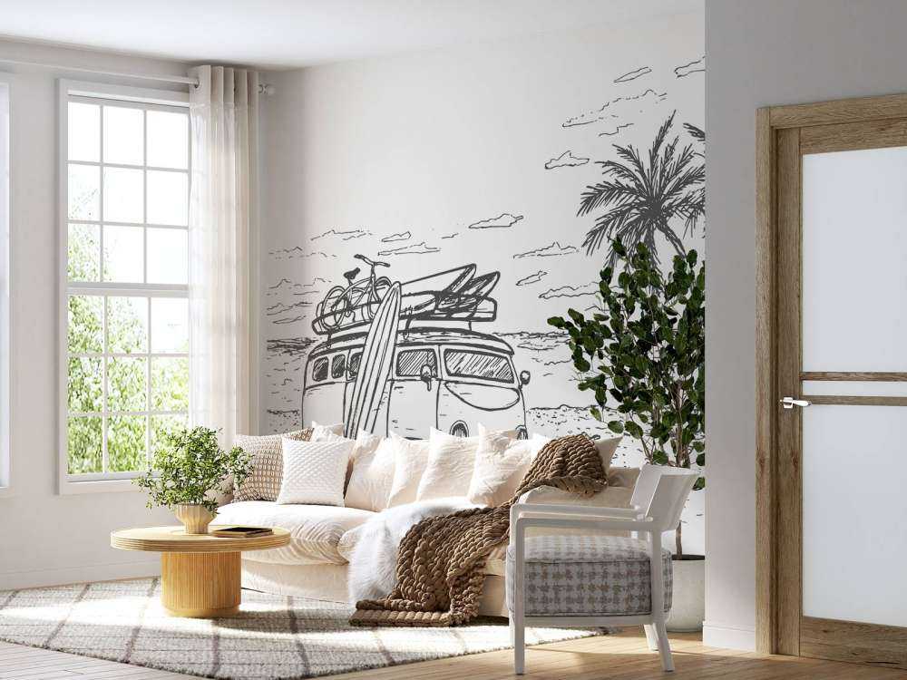 Spiaggia disegnata in bianco e nero