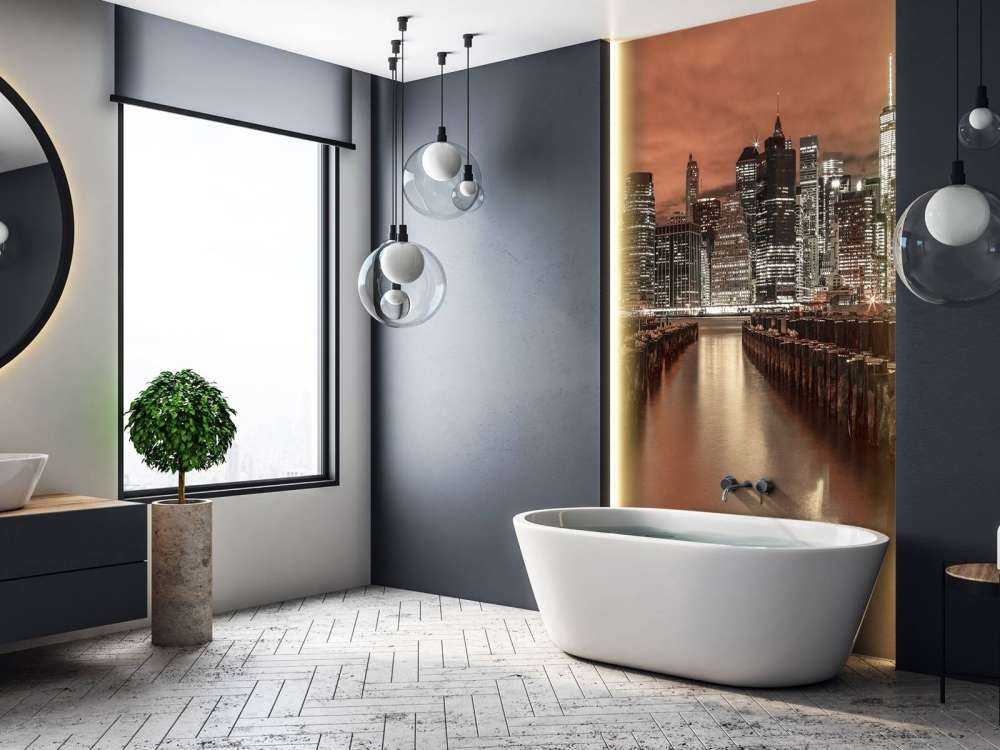 Skyline di Manhattan con i frangiflutti