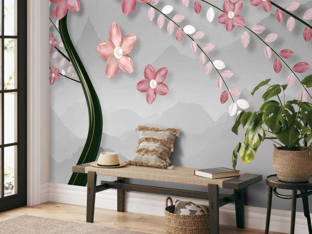 Árbol 3D con flores rosas