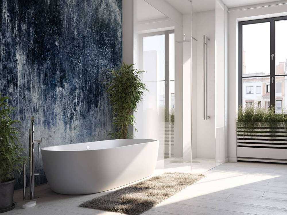 Vecchia parete blu alle intemperie