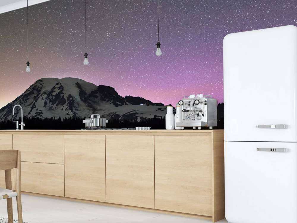 Monte Rainier con l'aurora boreale