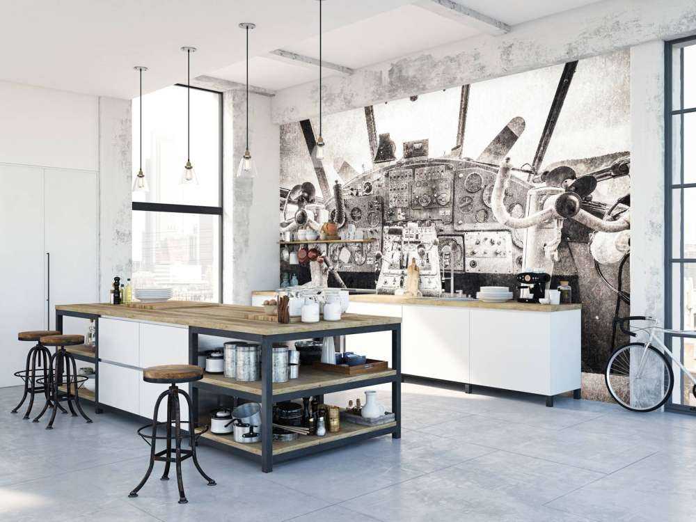 Cabina di pilotaggio di un aereo in seppia