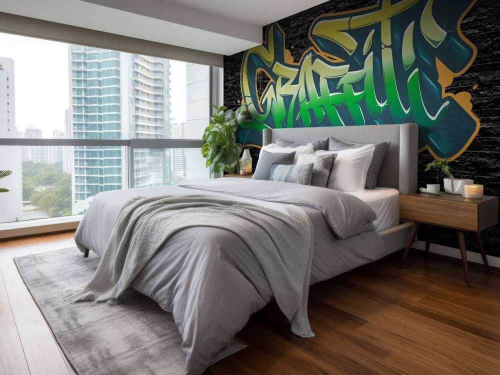 Graffiti su un muro di mattoni neri