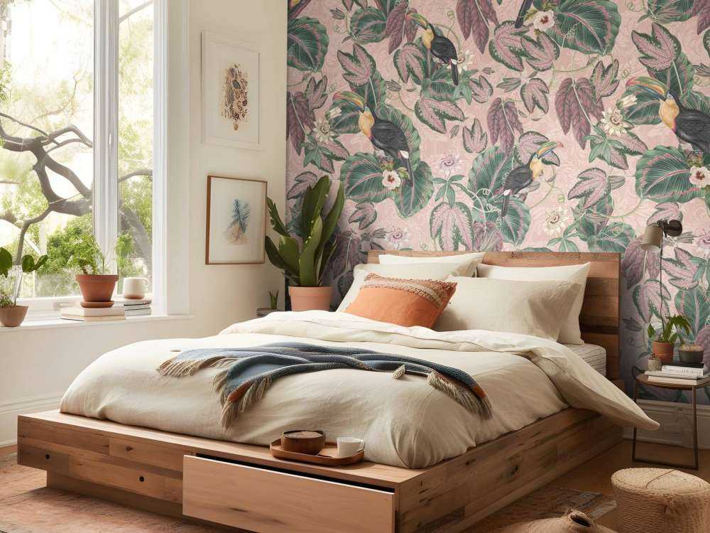 Uccelli e tucani della giungla tropicale - rosa