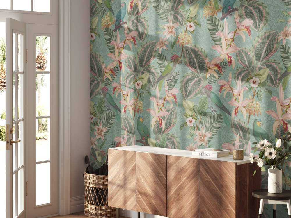 Uccelli e pappagalli della giungla tropicale - verde menta