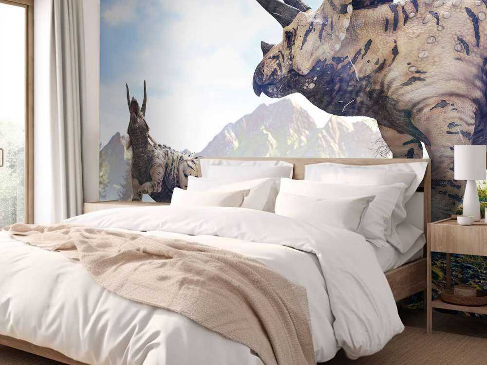 Dinosauri che camminano nella campagna