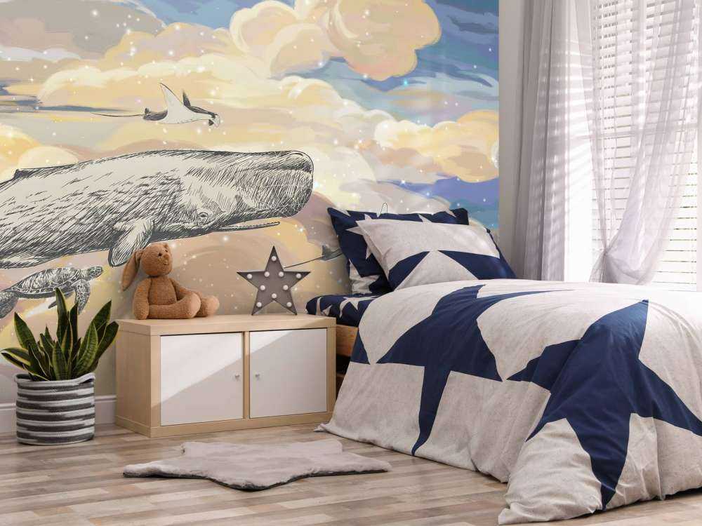 Balena che nuota tra le nuvole