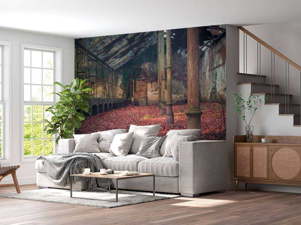 Casa abbandonata con foglie