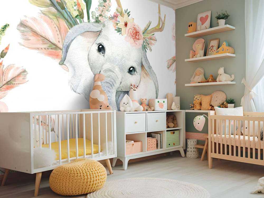 Baby elefante fiori rosa